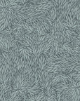 Botanical-inspired wallpaper with an intricate pattern of overlapping leaves in a soft blue and deep charcoal color palette.