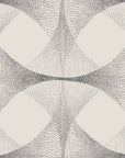 Modern wallpaper with an off-white background and intricate black dot patterns forming interconnected, flowing shapes, creating a soft yet structured abstract design.