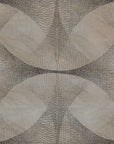 Contemporary wallpaper featuring an earthy taupe background with abstract, curved geometric shapes outlined by delicate black dot patterns, creating a textured and organic visual effect.