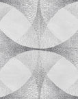 Contemporary wallpaper featuring an grey background with abstract, curved geometric shapes outlined by delicate black dot patterns, creating a textured and organic visual effect.