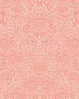 Warm coral colored wallpaper with an intricate feather-like pattern, adding a bold yet organic touch.