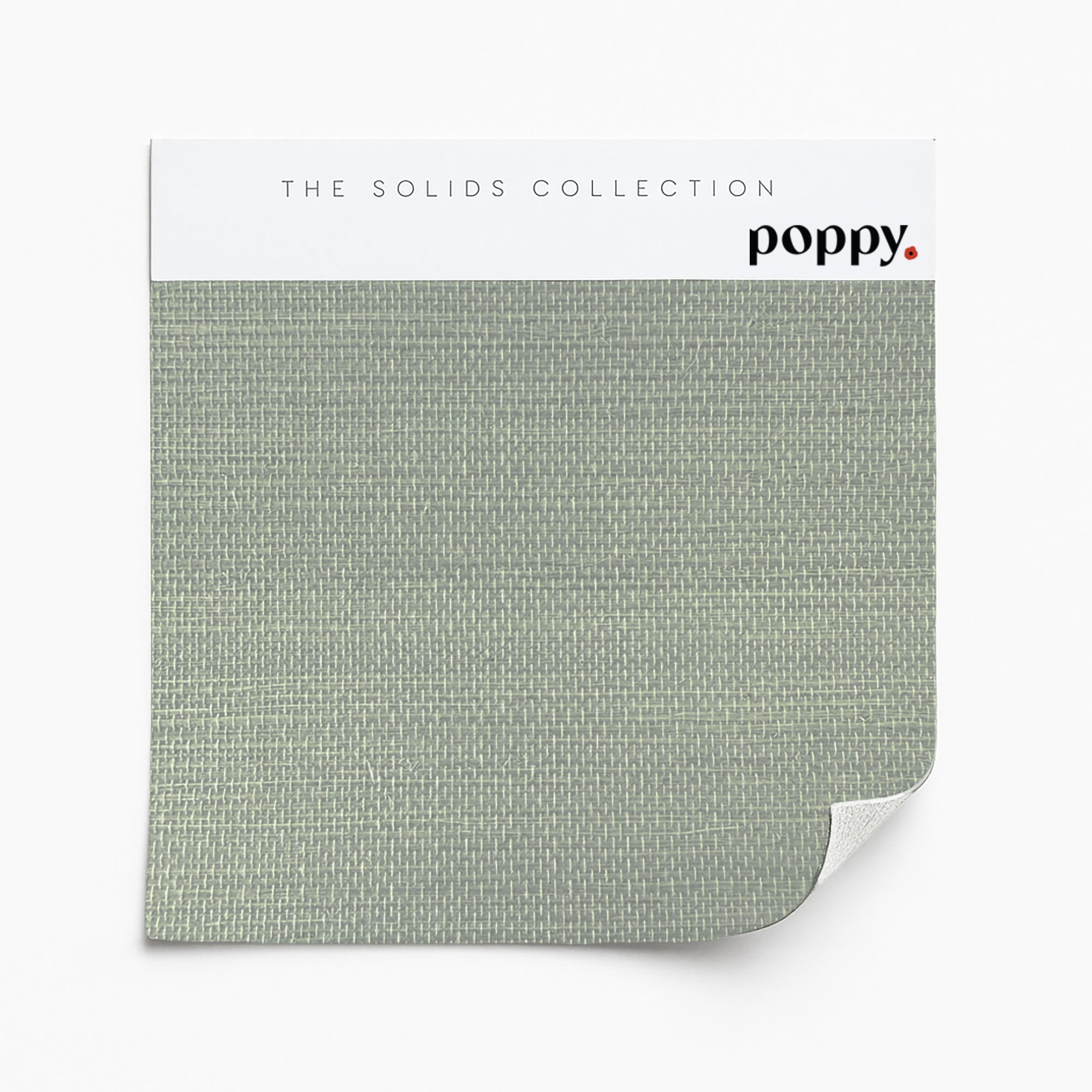 Sage green grasscloth wallpaper sample with a natural, textured weave from Poppy Print Studio’s Solids Collection.