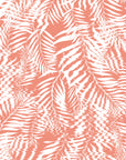 Coral pink and white wallpaper with a tropical palm leaf pattern and a dynamic, water-like ripple effect.