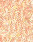 Warm peach and soft yellow tropical leaf wallpaper with a water-like ripple effect, creating a sun-drenched, playful vibe.
