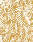 Golden yellow and white palm leaf wallpaper featuring a nature-inspired ripple effect, adding subtle movement to the design.
