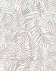 Grey and white tropical palm leaf wallpaper with a soft, undulating ripple effect across the foliage design.