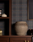 London Plaid - Slate Linen Wallpaper