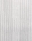 Flat view of pale grey and white vertically striped wallpaper with a soft linen texture.