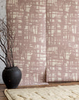 Monoprint Mauve Grasscloth Wallpaper - Soft Pink Geometric Grasscloth Design, Adds Warmth and Texture to Contemporary Living Spaces