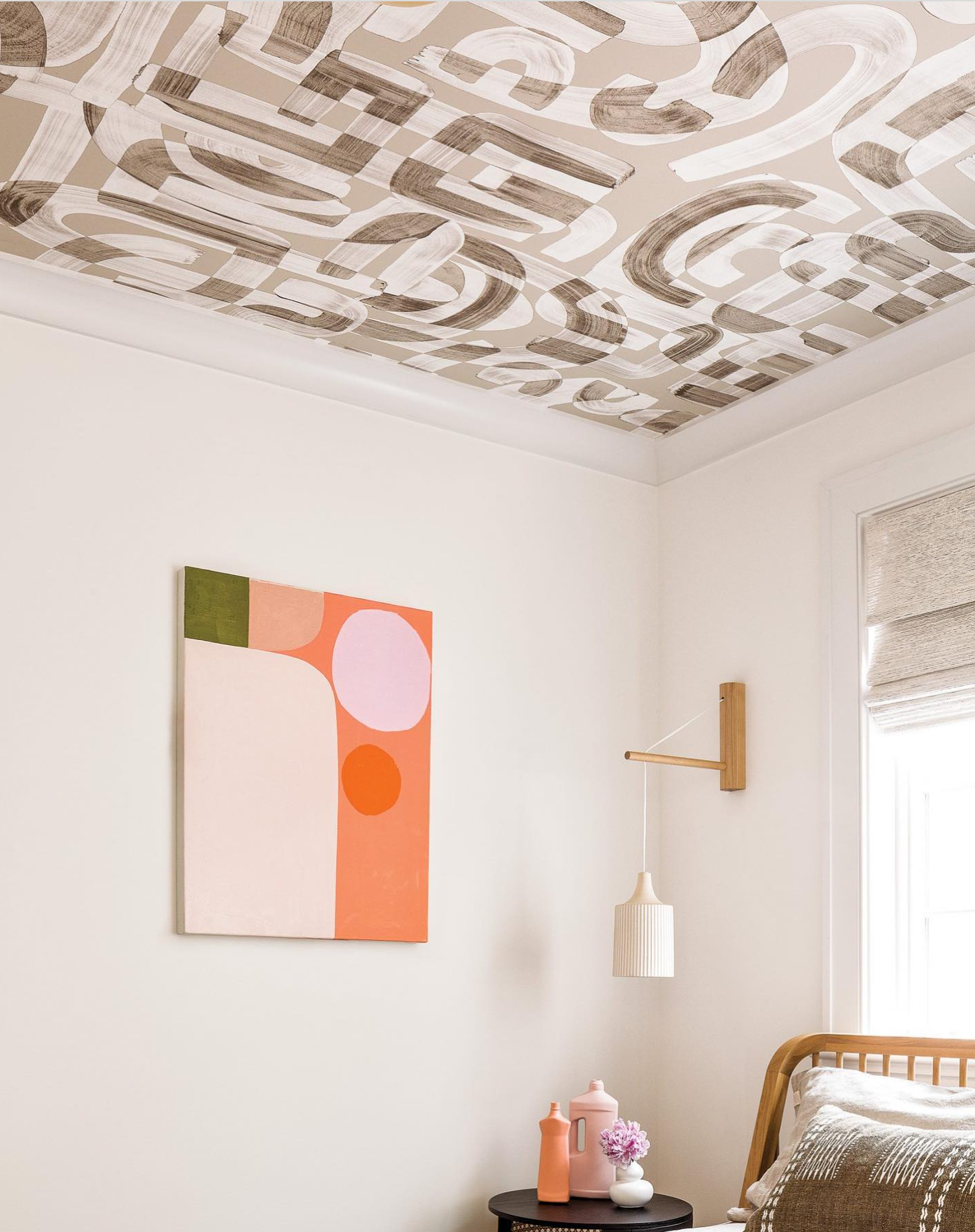 abstract brown and white bedroom ceiling wallpaper