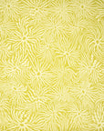 Close-up of bright green and yellow wallpaper featuring organic, wavy ighter colored lines forming a dynamic, floral-inspired pattern.
