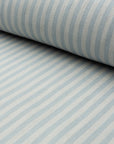 Light blue and cream striped linen fabric by the yard, rolled bolt view