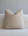 Cream and tan checkerboard chenille jacquard throw pillow, 20-inch square