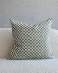 Olive green and cream checkerboard chenille jacquard throw pillow, 20-inch square