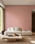 Pale pink hand-drawn line commercial wallcovering installed in a living room