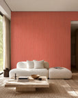 Coral hand-drawn line wallpaper installed in a living room