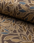 Brown botanical leaf jacquard upholstery fabric by the yard, rolled bolt view