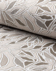 Cream botanical leaf jacquard upholstery fabric by the yard, rolled bolt view