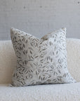 Cream and gray botanical leaf jacquard throw pillow, 20-inch square