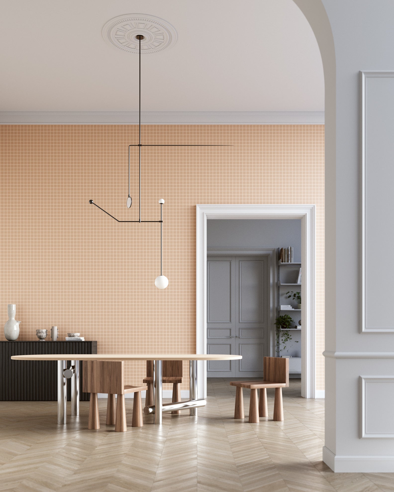 Grid - Small Thin Putty Wallpaper