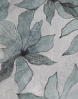 Close up of light blue floral pattern wallpaper
