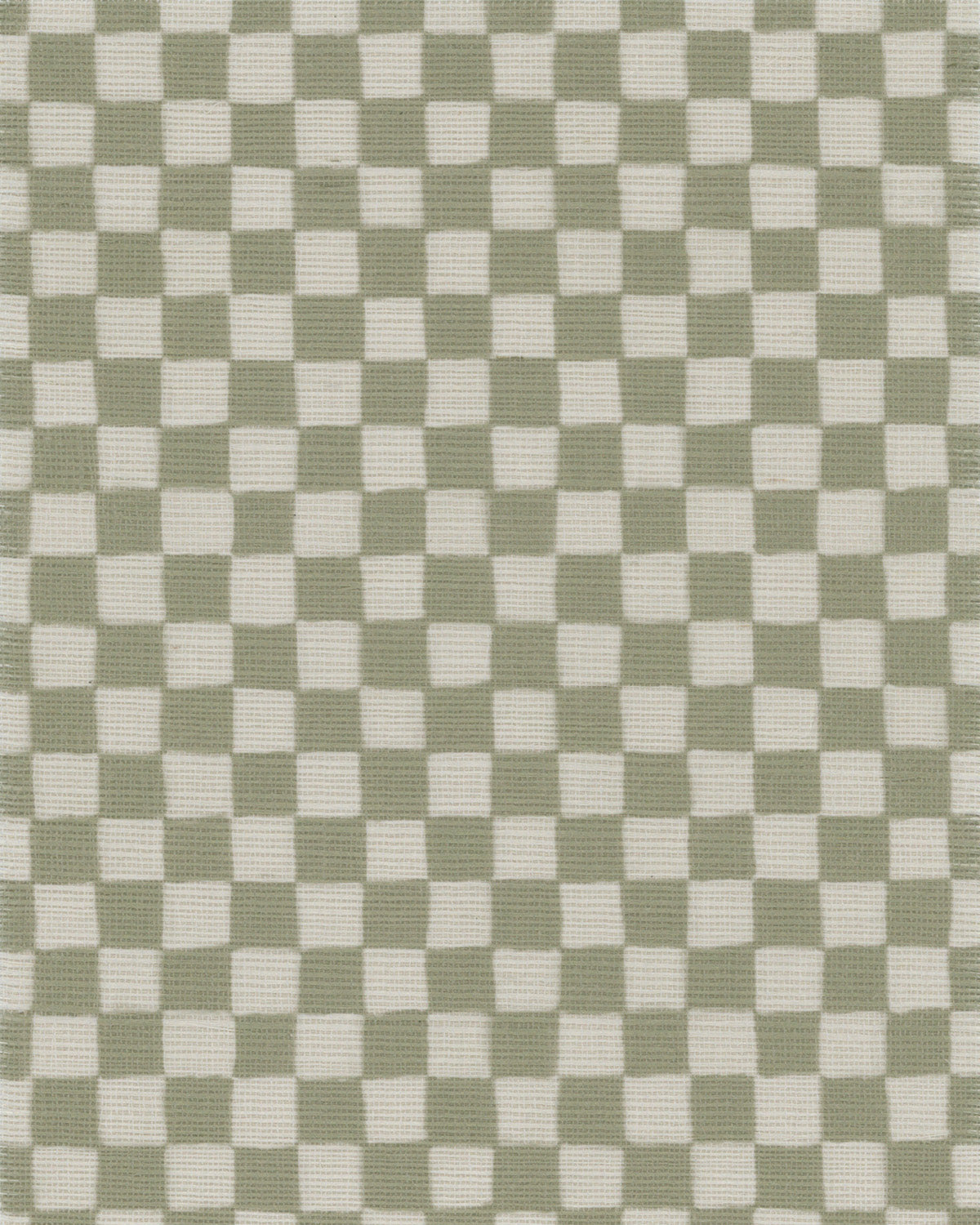 Soft green and white checkered wallpaper with a woven texture, creating a fresh and understated pattern