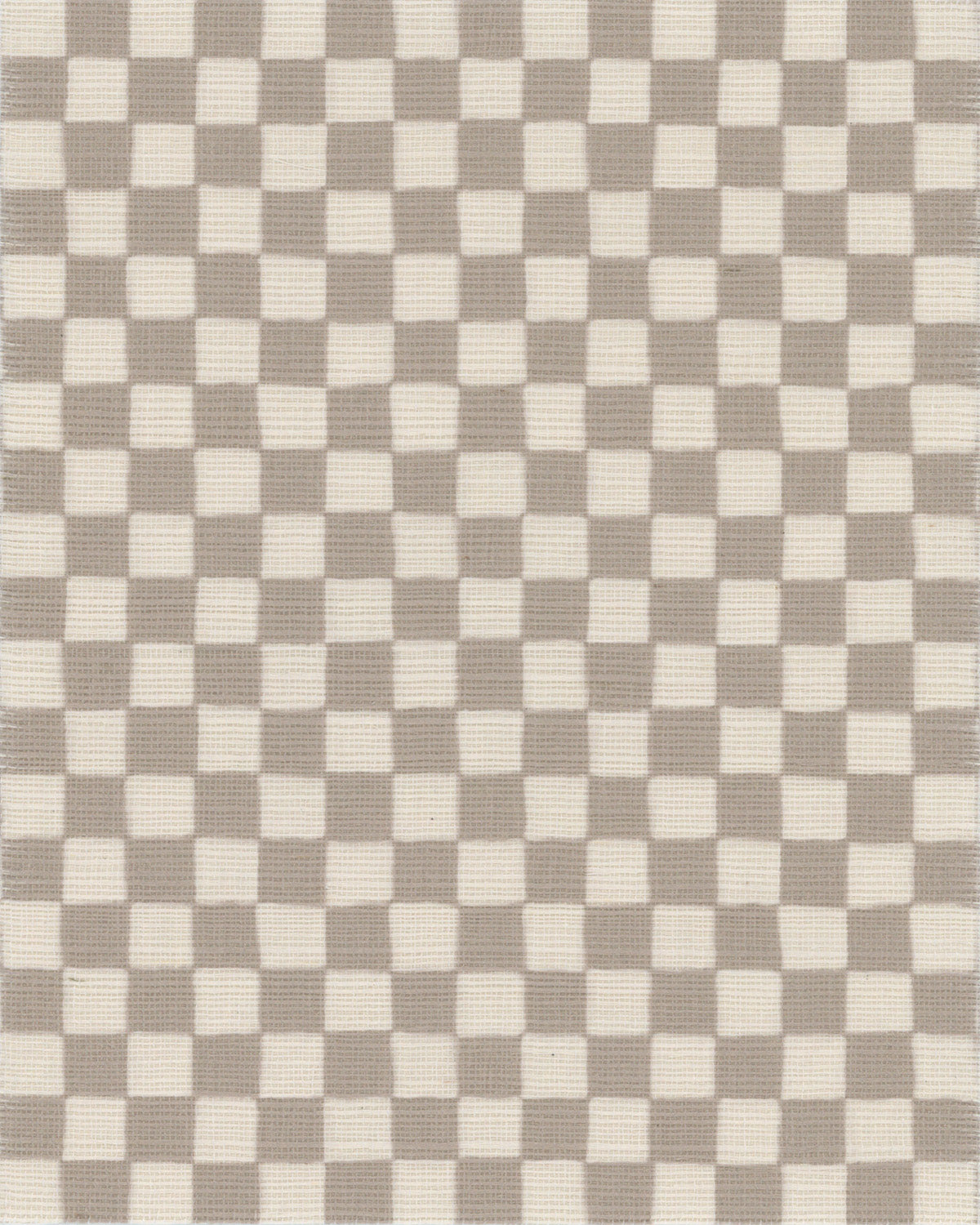 Neutral taupe and white checkered grasscloth wallpaper with a soft, woven texture, creating a classic and understated look.