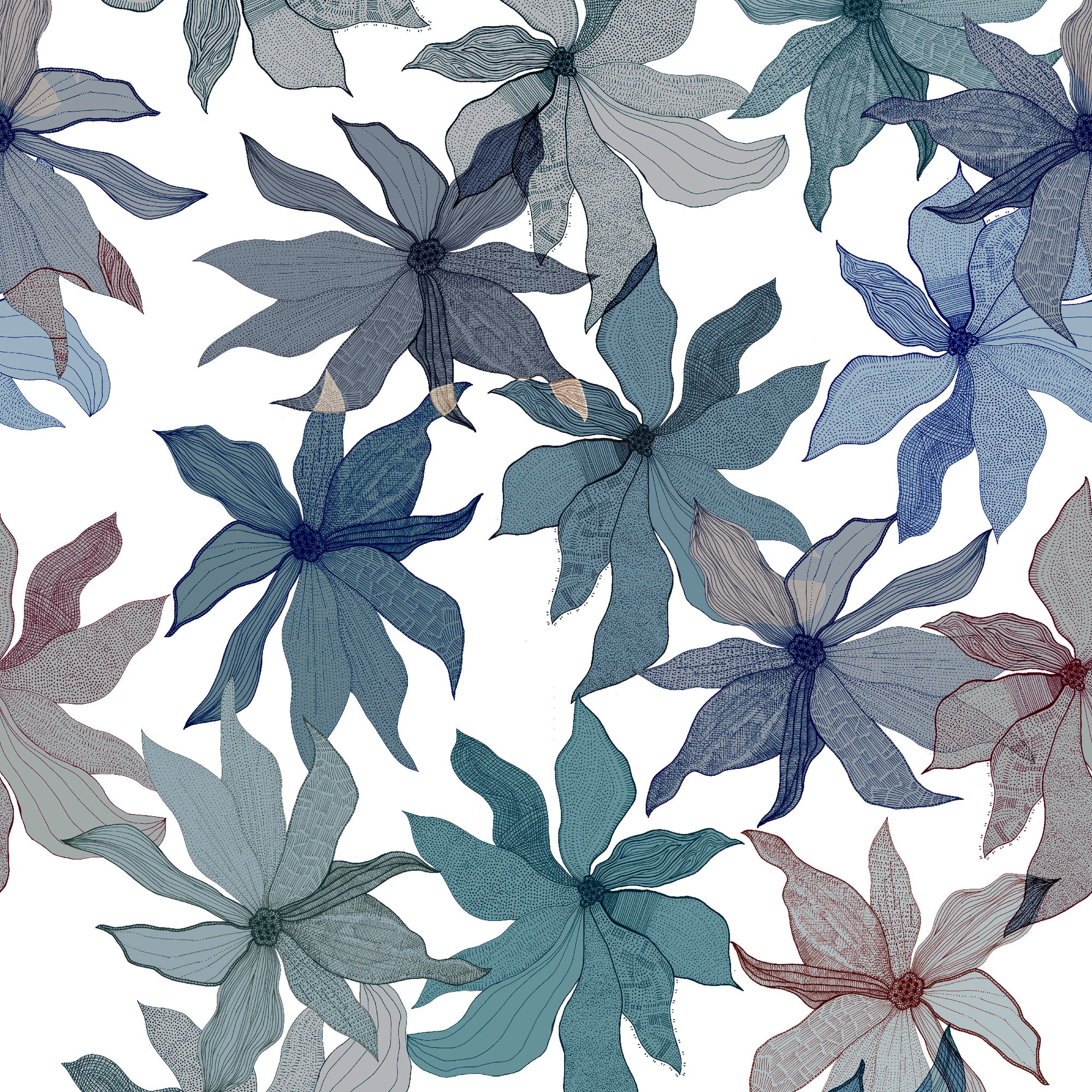 Blue and white floral wallpaper pattern design