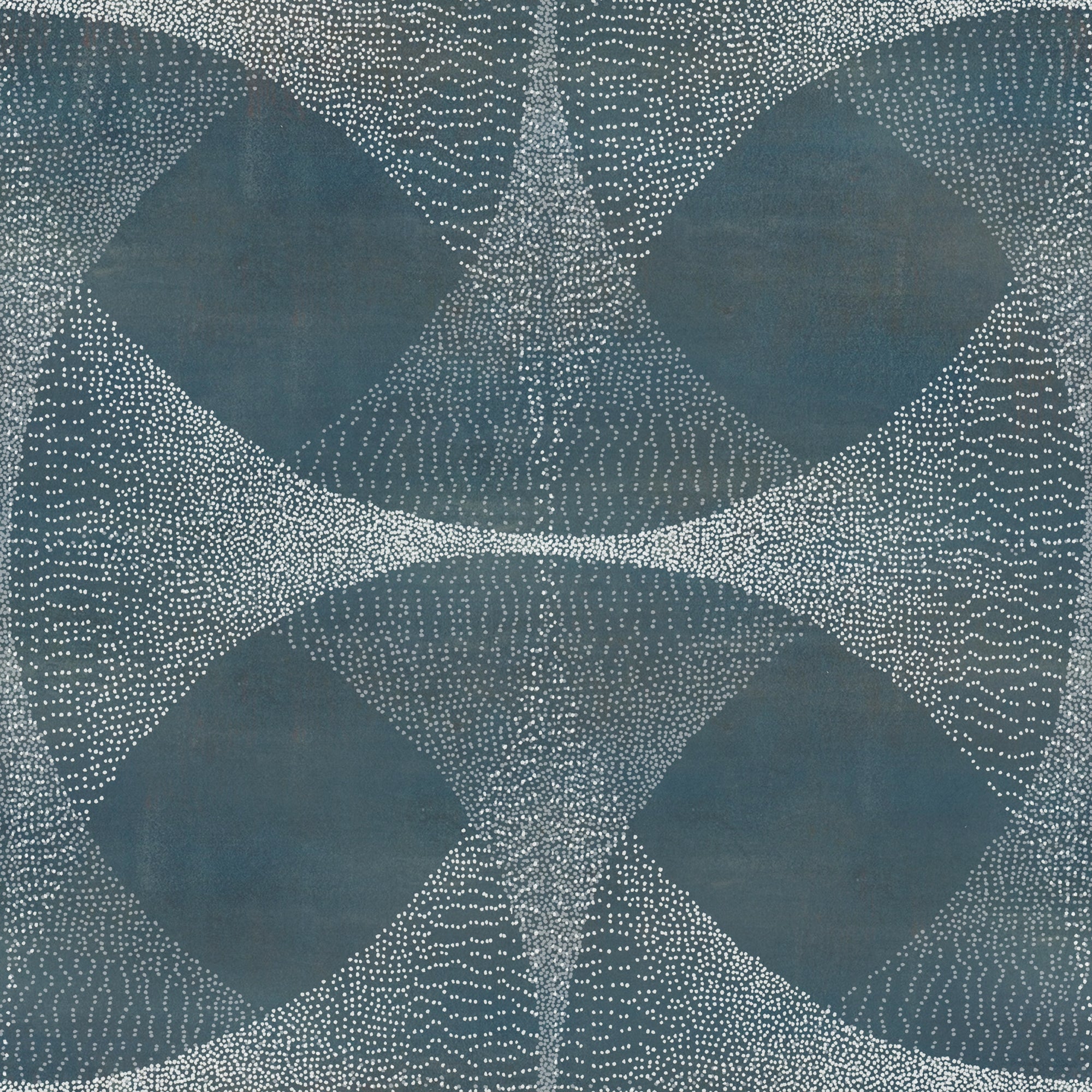  Modern geometric wallpaper with four rounded navy blue diamond shapes radiating from the center on a dotted background with contrasting  navy areas.
