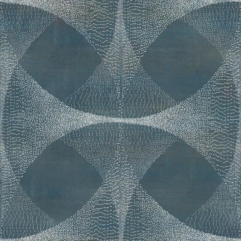  Modern geometric wallpaper with four rounded navy blue diamond shapes radiating from the center on a dotted background with contrasting  navy areas.