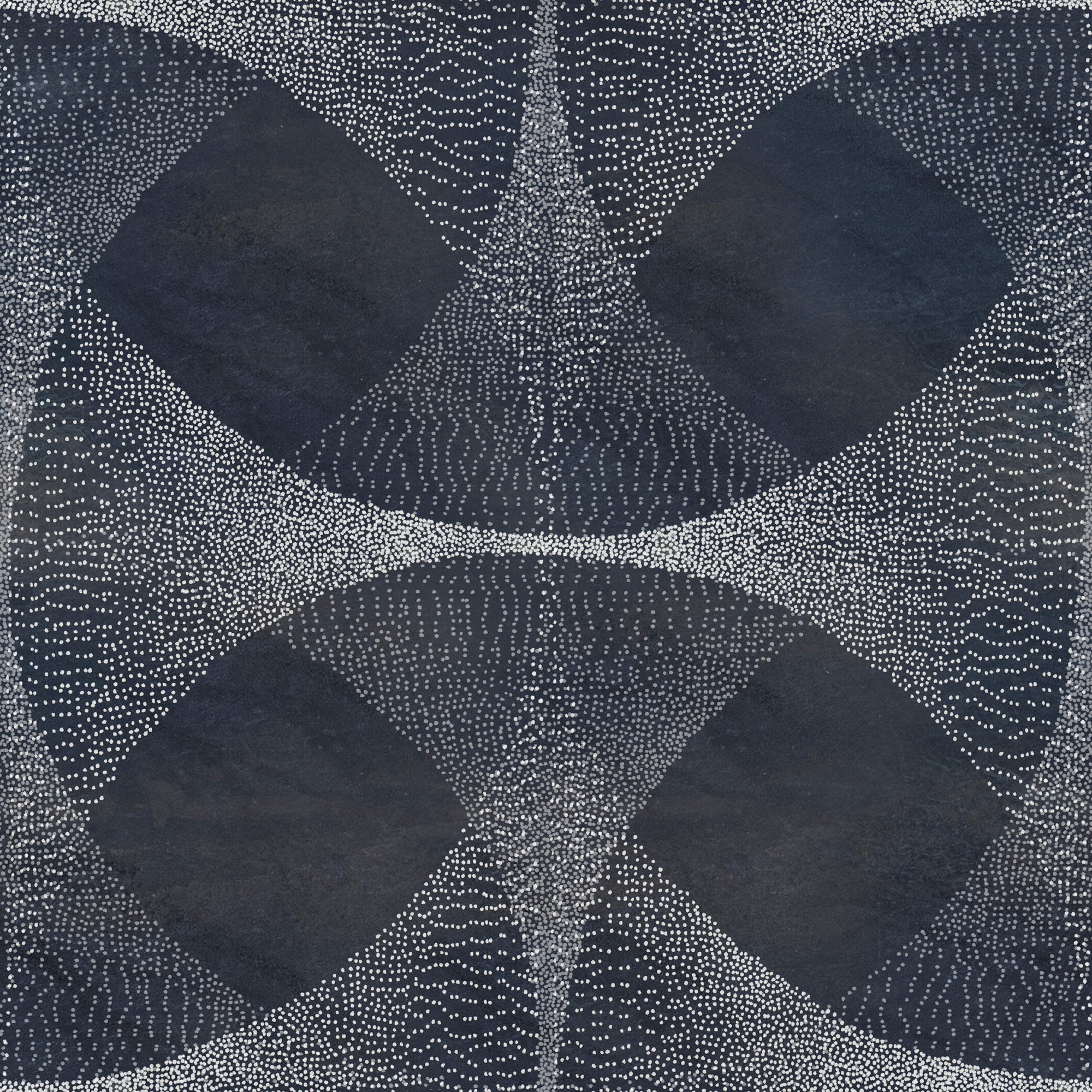 Abstract wallpaper design featuring an dark navy background with intricate white dot patterns forming organic, flowing shapes, creating a dynamic and textured visual effect.