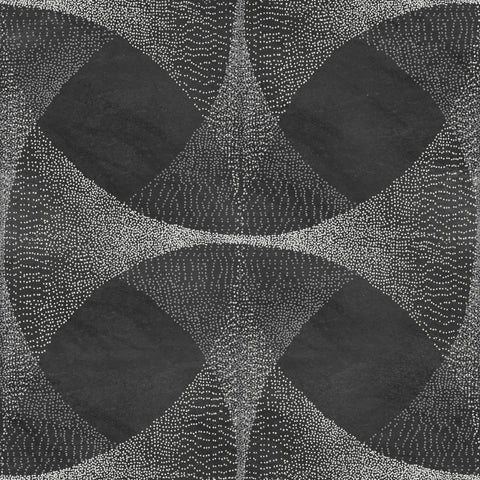 Contemporary wallpaper in black with delicate white dot patterns arranged in fluid, interconnected shapes, offering a bold and sophisticated contrast.