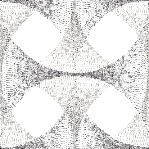 High-contrast black-and-white wallpaper with a complex dot matrix pattern forming geometric curves, lending a minimalist yet dynamic aesthetic.