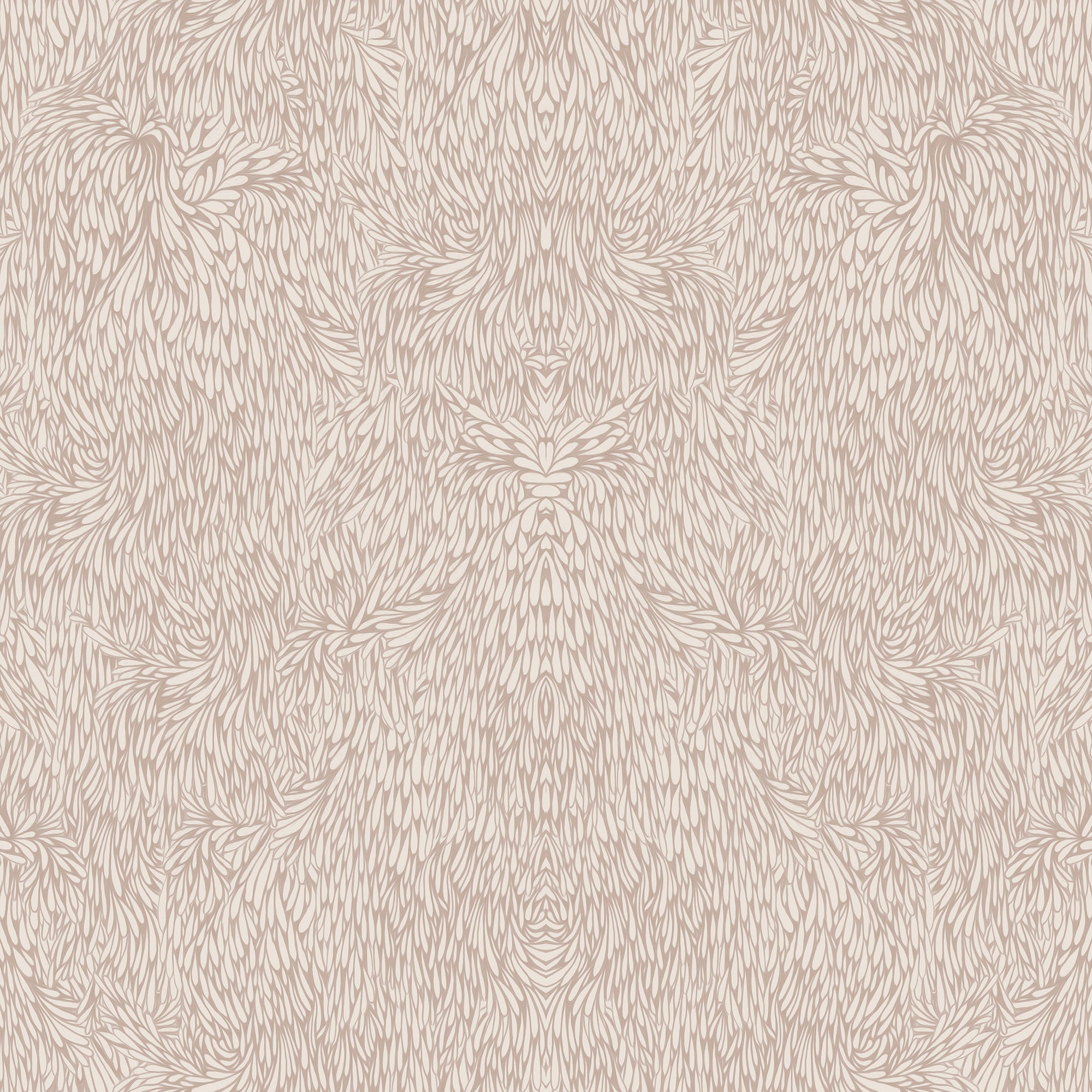 Beige-toned feather patterned wallpaper, creating a soft and neutral aesthetic.
