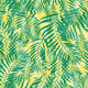 Bright yellow wallpaper with vibrant green tropical palm leaves and a wavy, ripple texture for a lively, summery look.