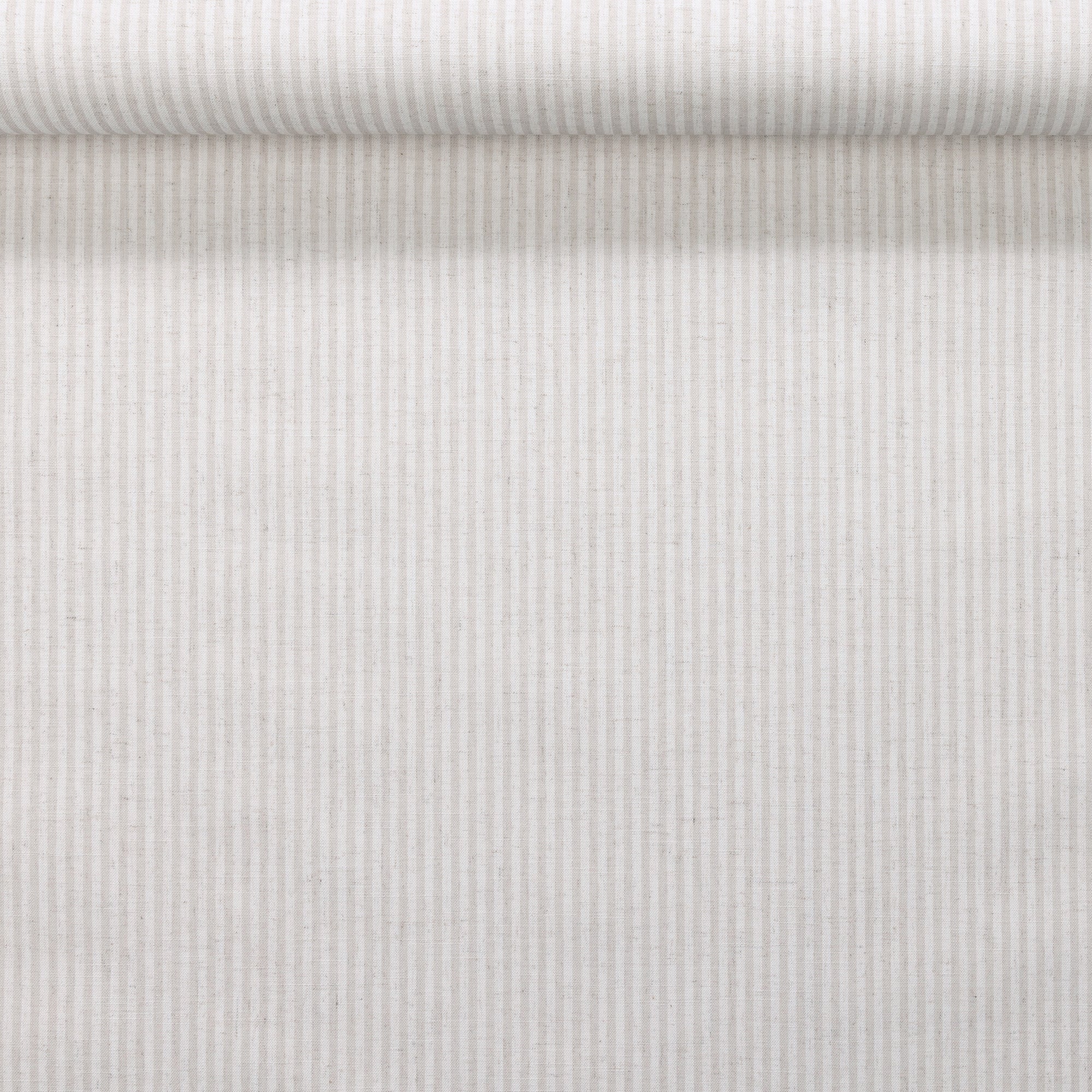 Rolled real linen wallpaper showcasing fine vertical stripes in light beige and white.