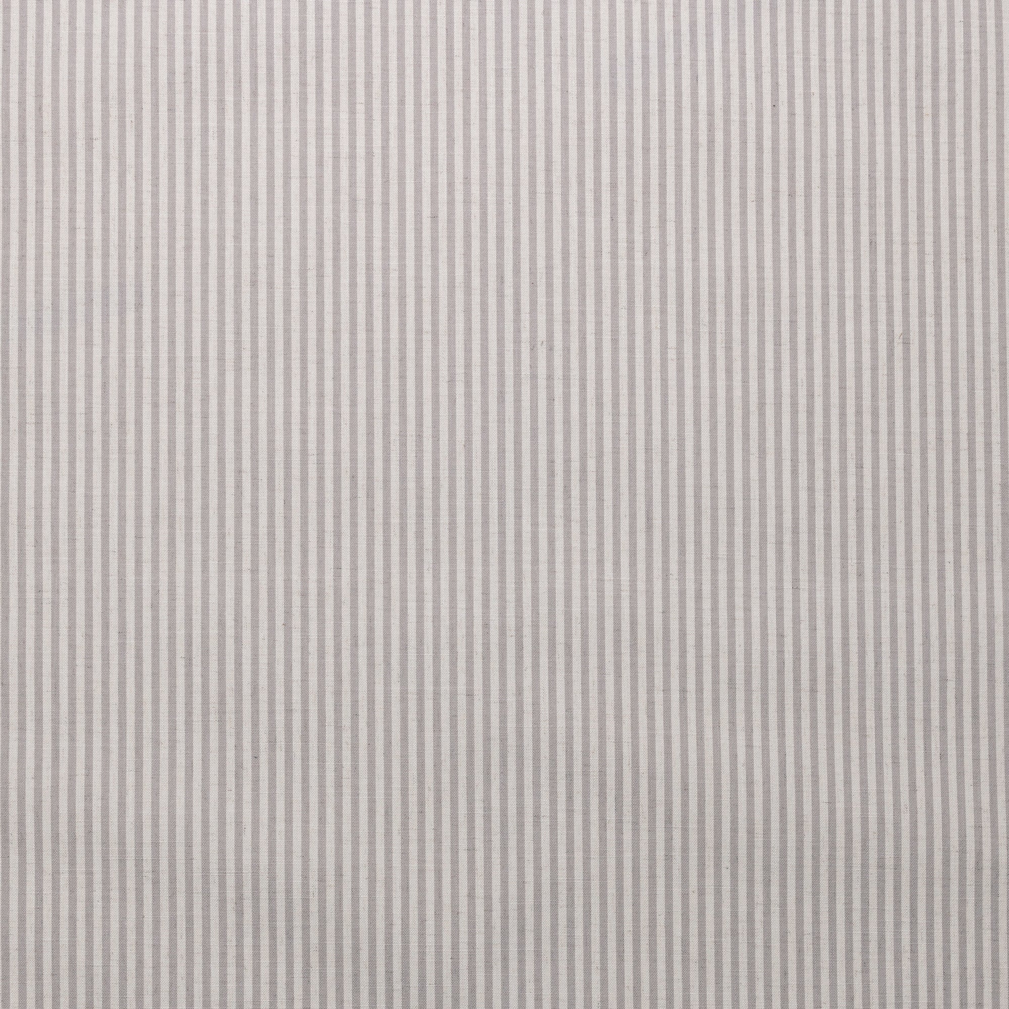 Flat view of wallpaper featuring soft charcoal and ivory vertical stripes on woven line.