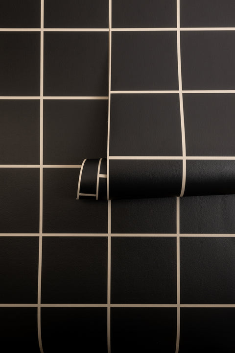 Grid - Large Thin Black and Tan Type II Commercial Wallcovering