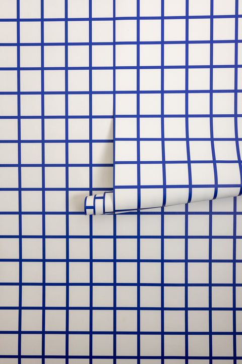Grid - Small Bold White and Blue Type II Commercial Wallcovering