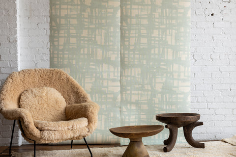 Monoprint Seaglass Grasscloth Wallpaper - Light Green Geometric Grasscloth Wallpaper, Perfect for Adding a Fresh, Modern Aesthetic to Any Space