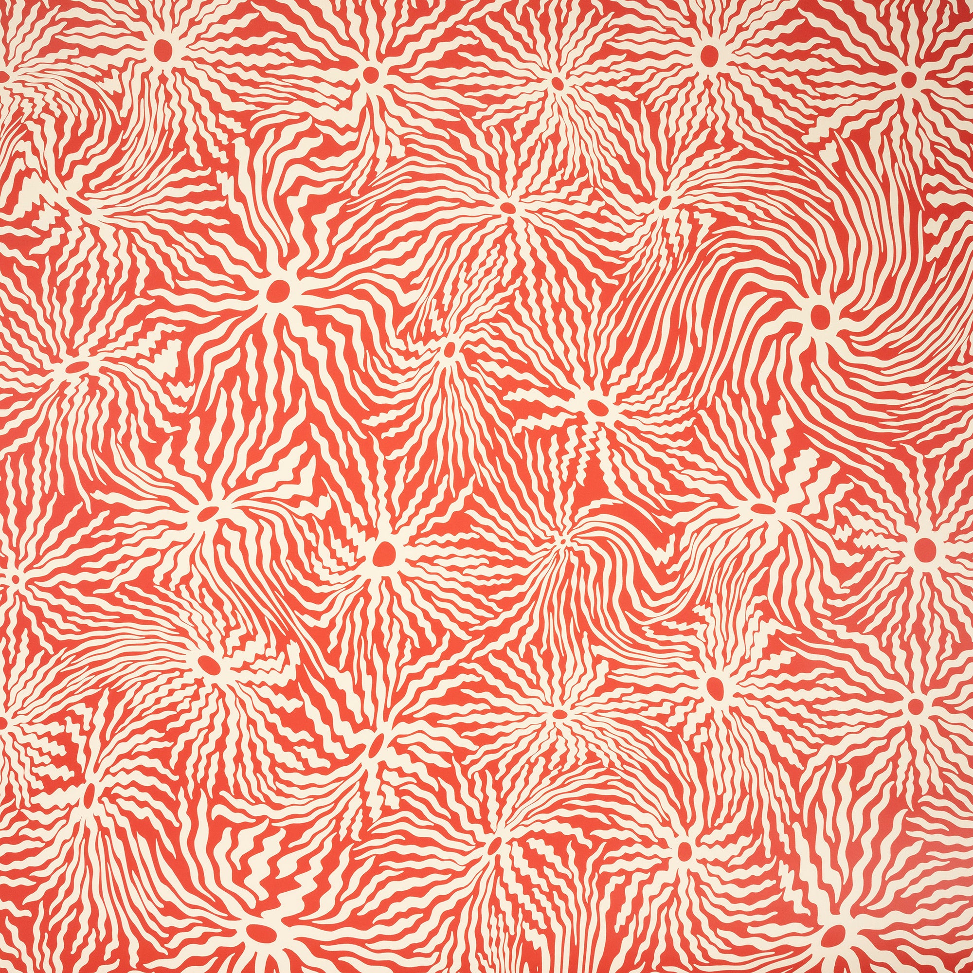 Close-up of terracotta wallpaper featuring organic cream-colored swirls, adding a
bold yet natural statement.