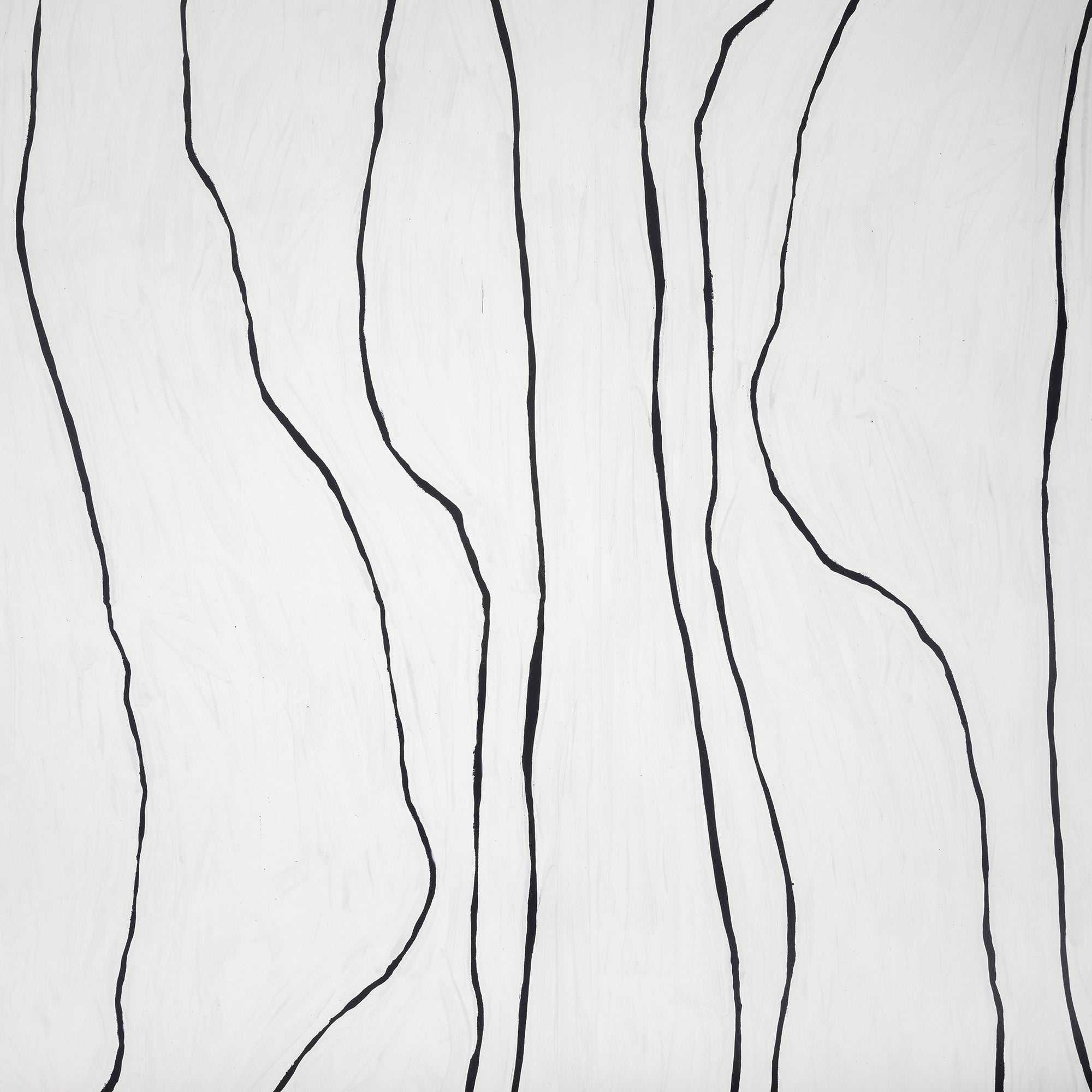 Close-up of white wallpaper featuring irregular black vertical lines, adding a modern, artistic touch.