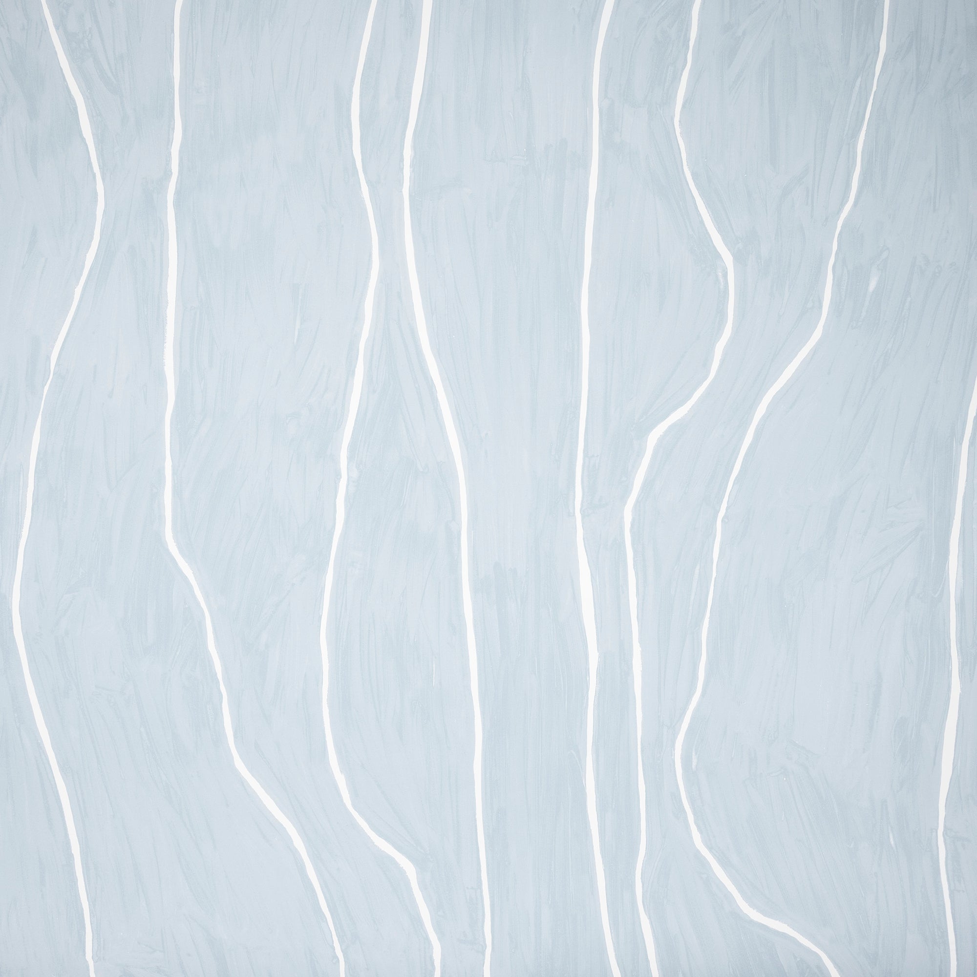 Close-up of light blue wallpaper featuring flowing white vertical lines, creating a serene and modern aesthetic.