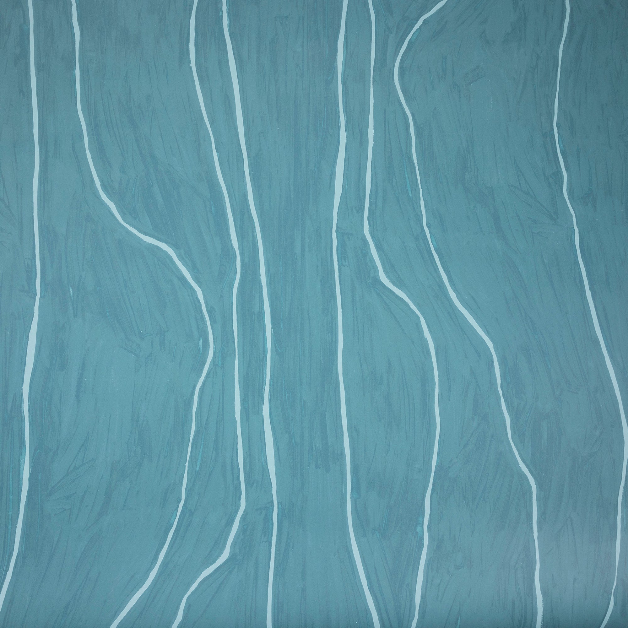 Close-up of teal wallpaper featuring soft white vertical lines, adding a modern and calming touch.