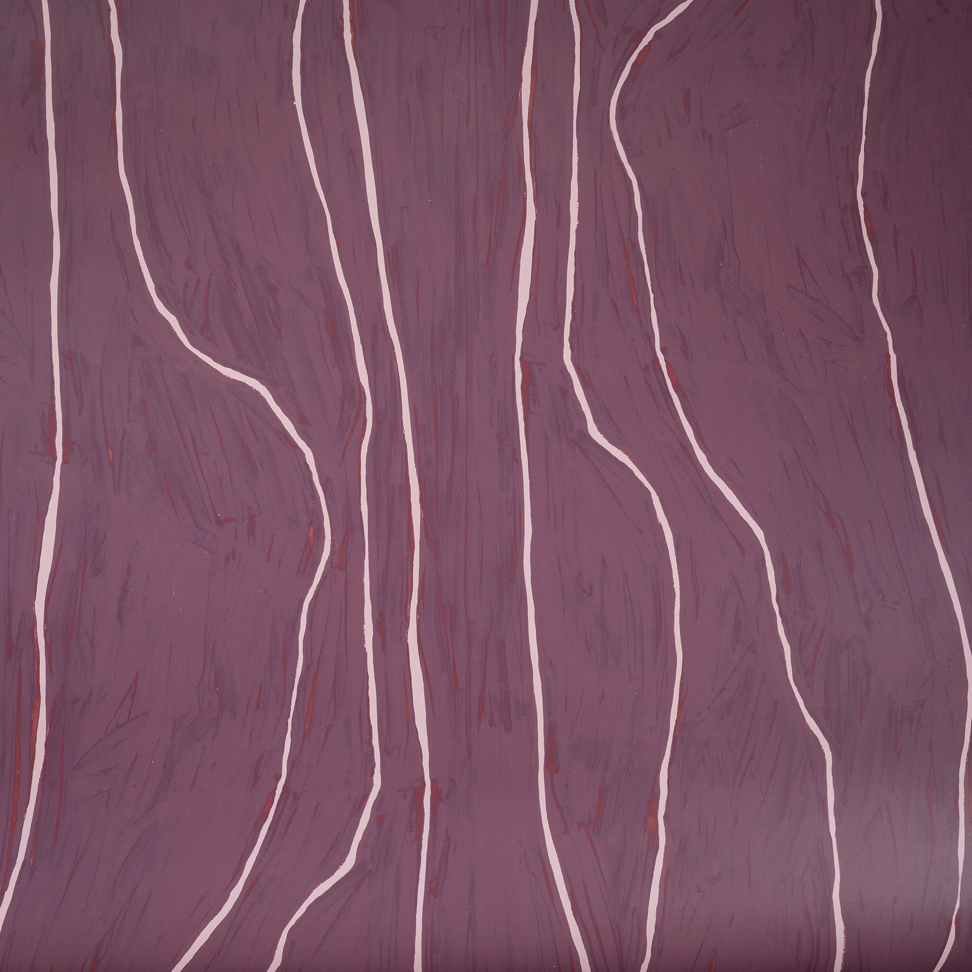 Close-up of plum wallpaper featuring flowing pale pink vertical lines, adding a warm and artistic feel.