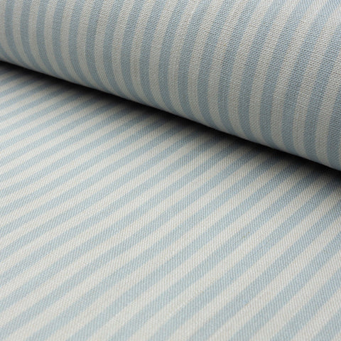 Light blue and cream striped linen fabric by the yard, rolled bolt view