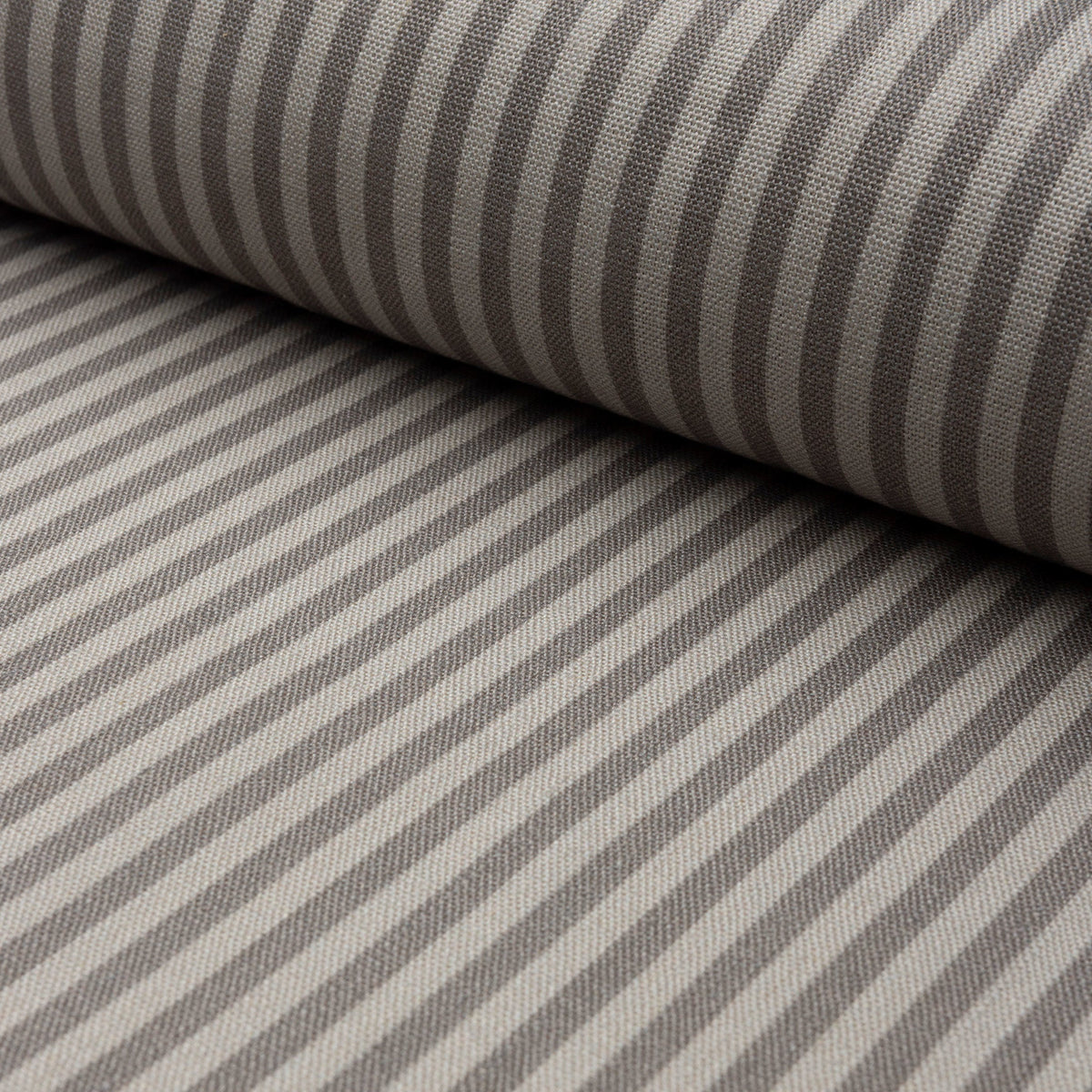 Tan and cream striped linen fabric by the yard, rolled bolt view