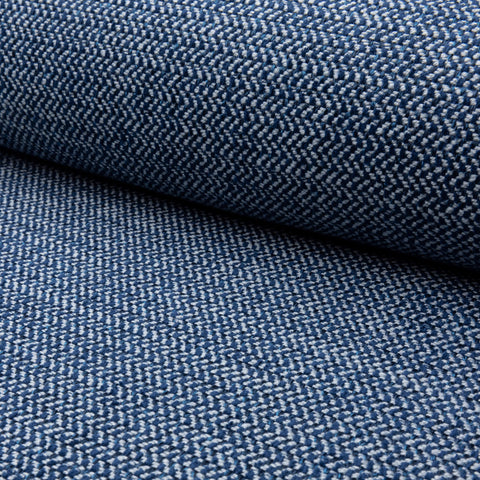 Blue herringbone outdoor fabric by the yard, rolled bolt view