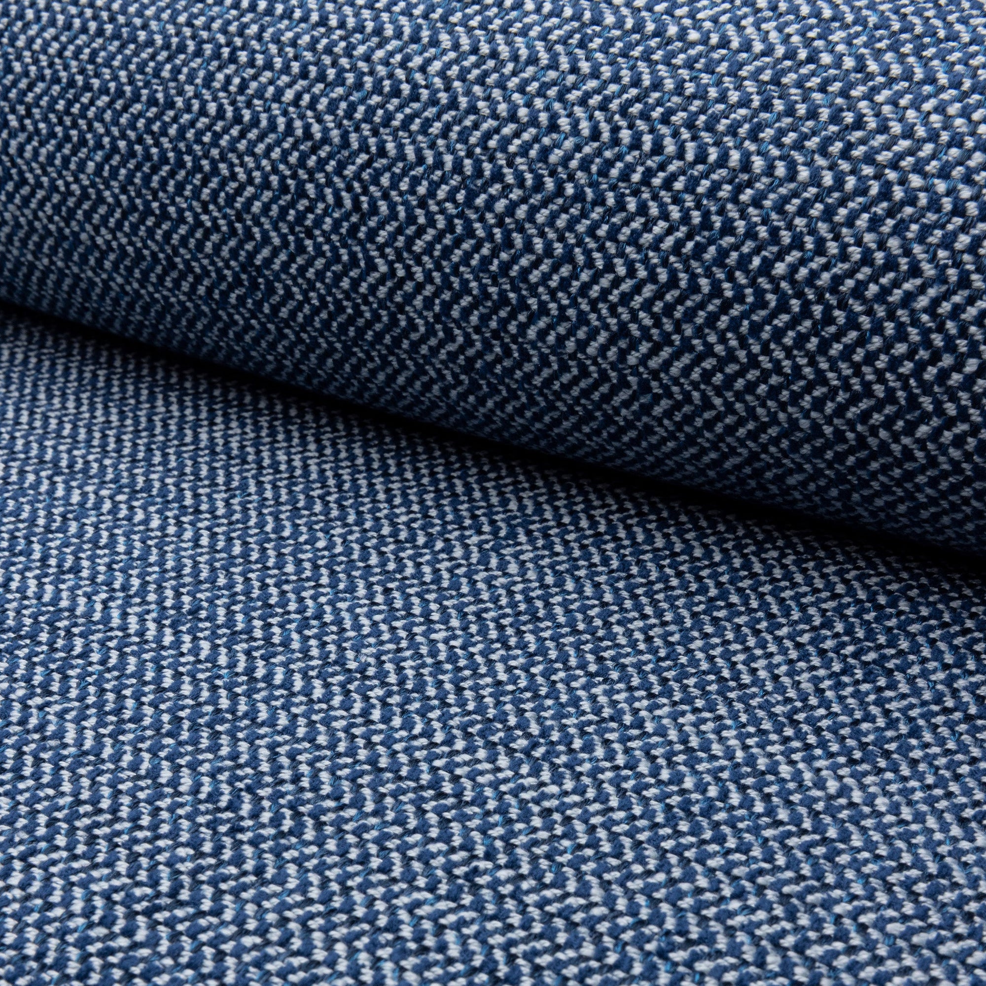 Blue herringbone outdoor fabric by the yard, rolled bolt view