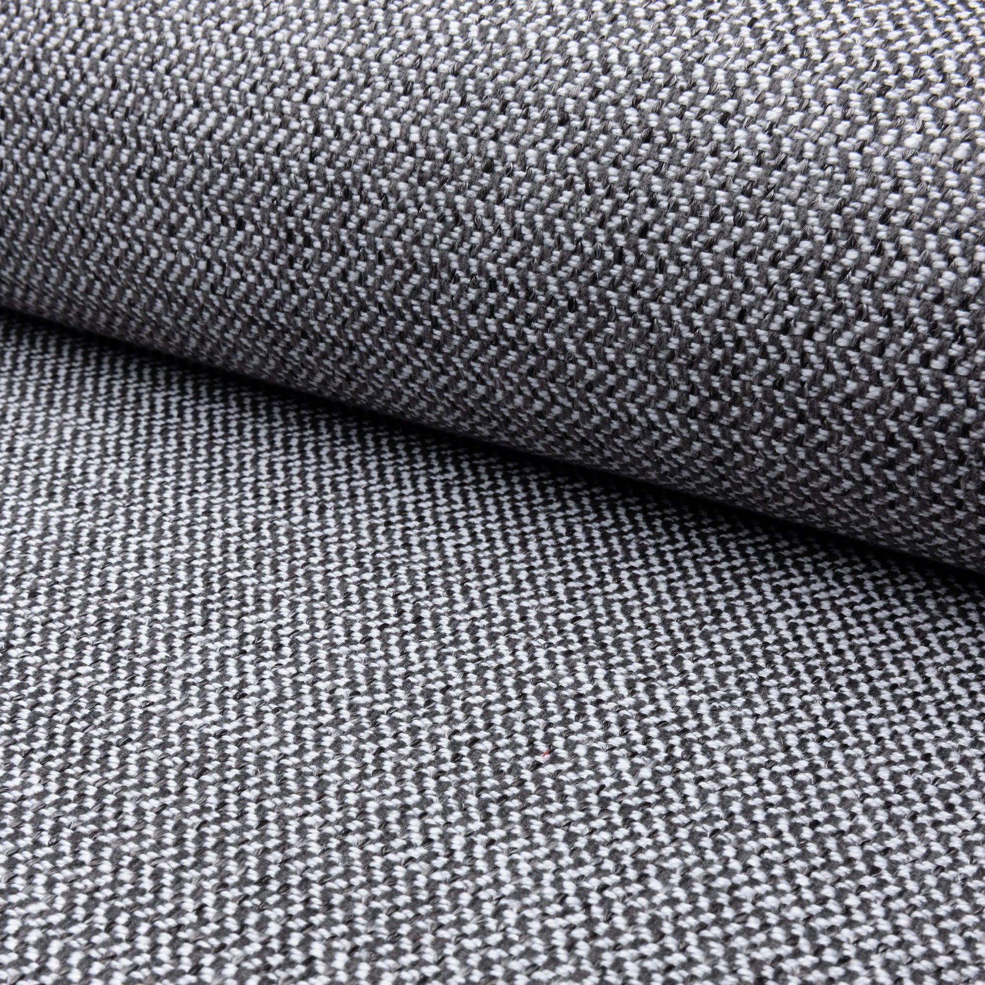 Gray herringbone outdoor fabric by the yard, rolled bolt view